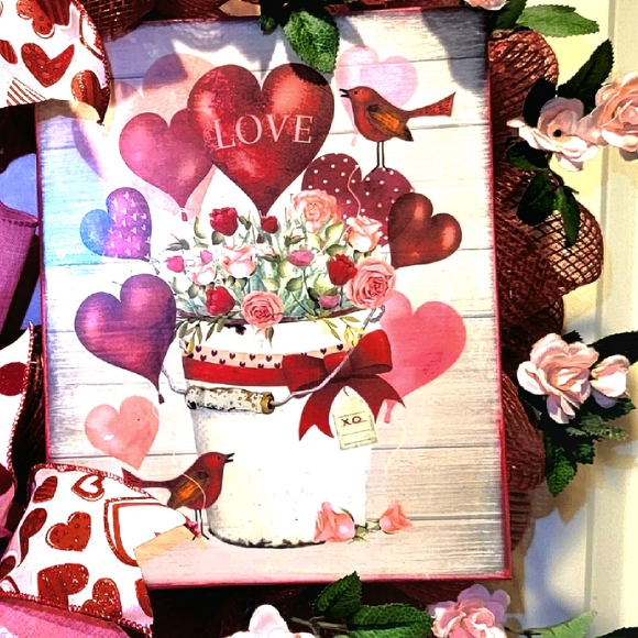 Love Wreath Birds Roses Deco Mesh Bows - Picture 3 of 6